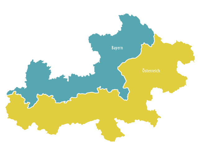 Landkarte des Interreg-Programmraums Österreich-Bayern